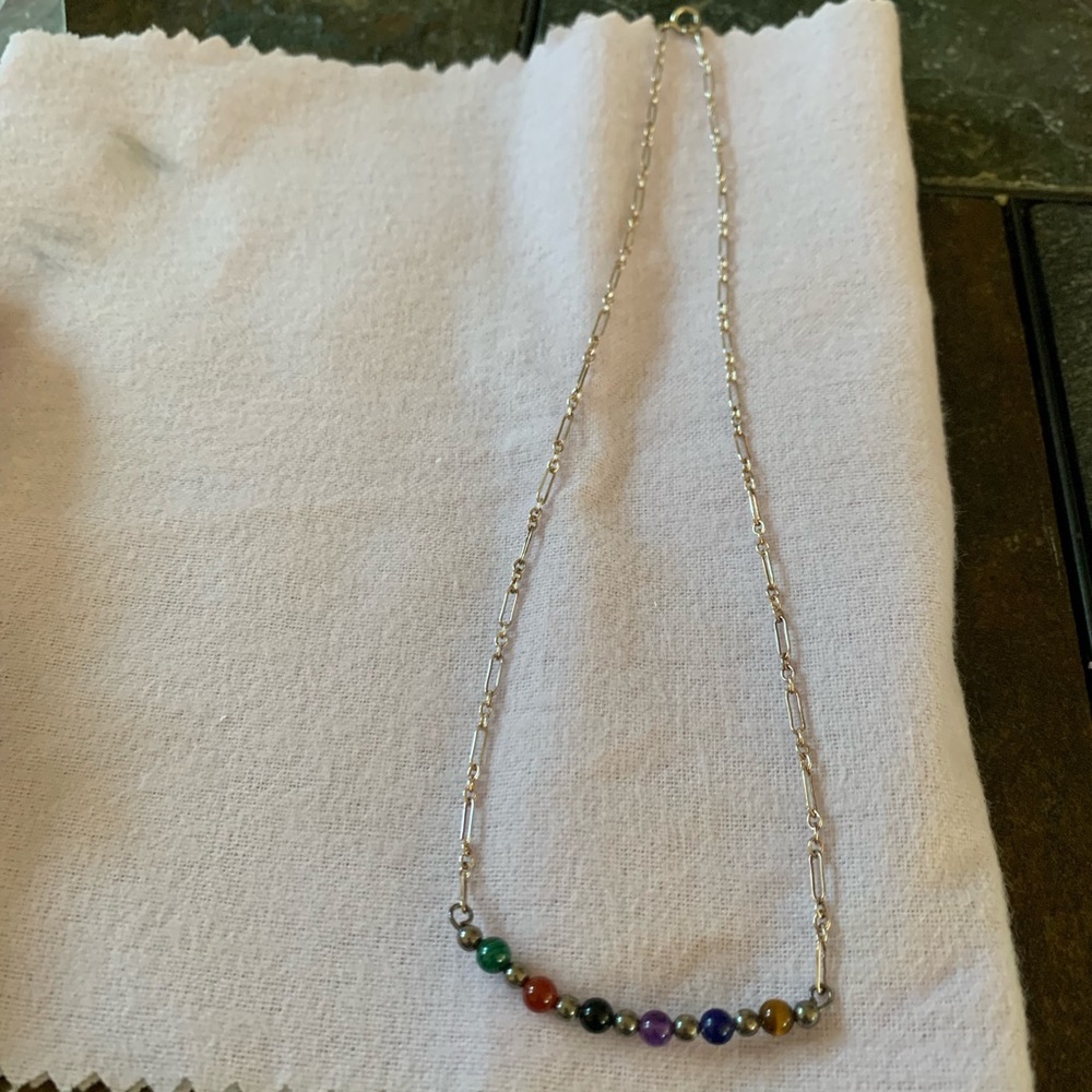 Gorgeous sterling silver stone bar necklace